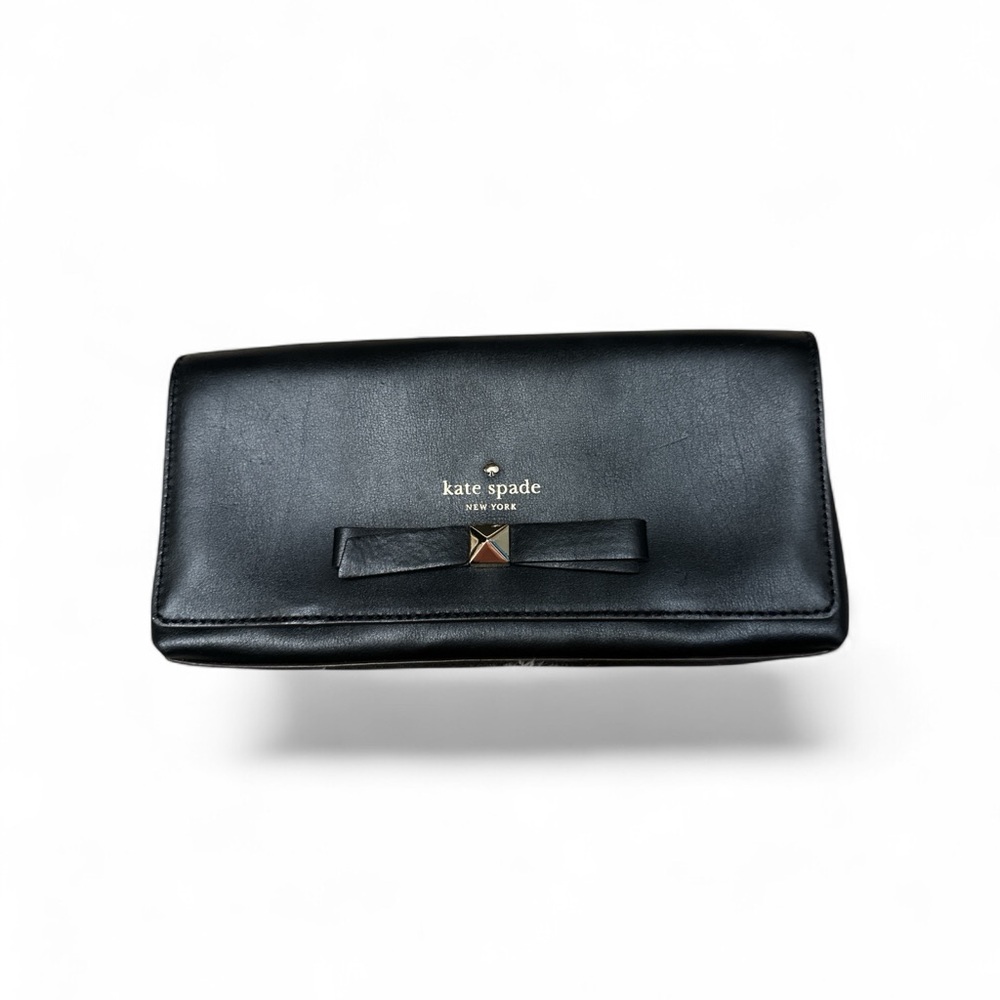 Kate Spade Black Leather Clutch with Bow Accent